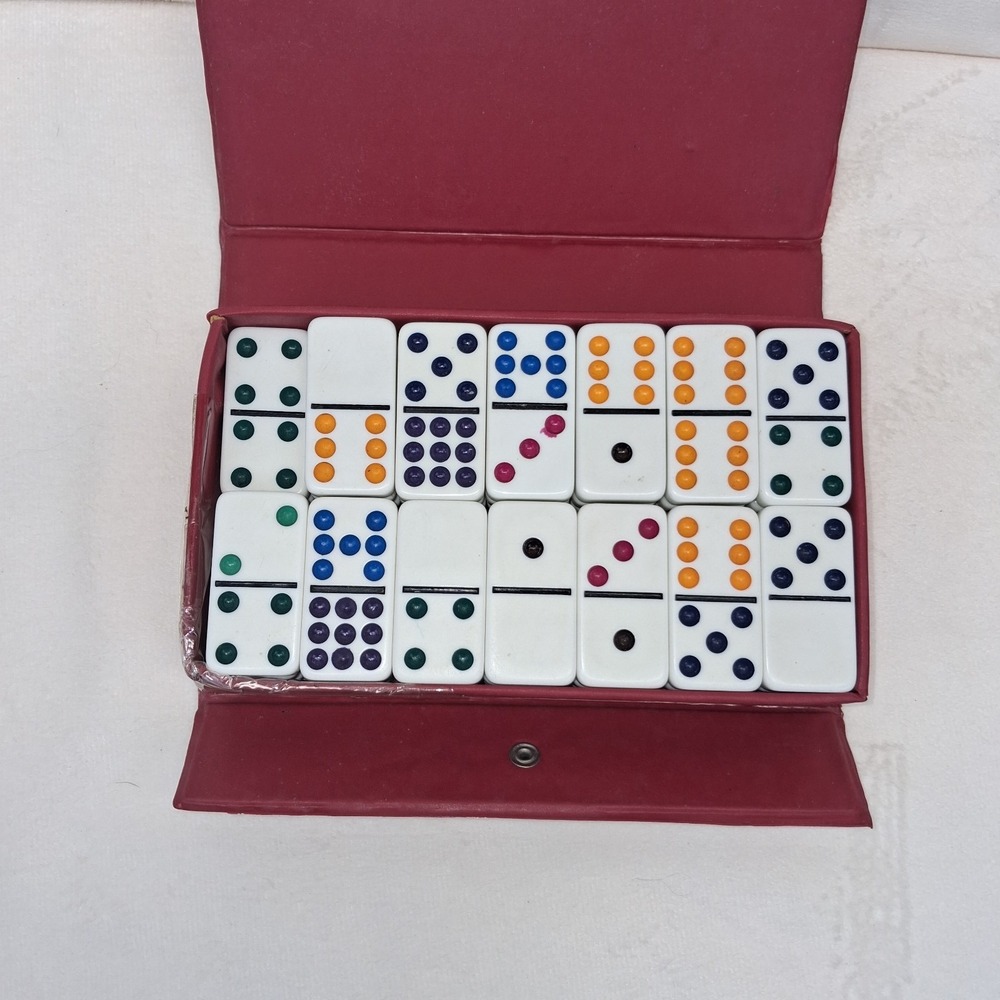 Vintage Cardinal Color Dot Double 9 Dominoes Set 54 Tiles Red Case Incomplete